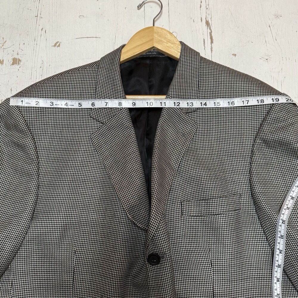 Andrew Fezza 48R Sport Coat Blazer Silk Worsted Wool Gray Houndstooth Jacket - Picture 9 of 16
